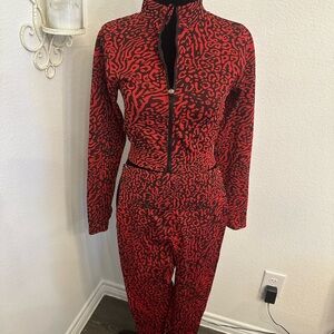 Red and Black Leopard Print Jumpsuit-Activewear